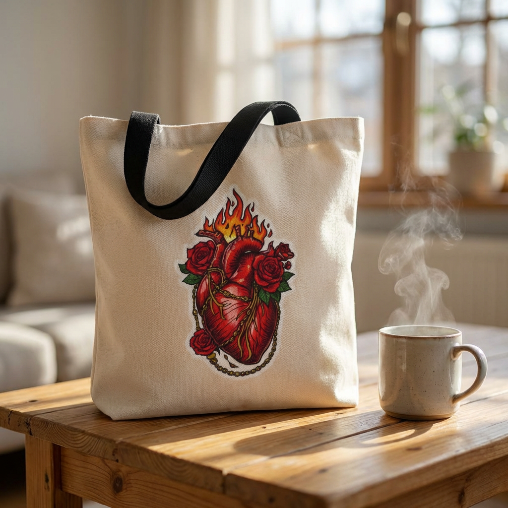 Sacred Heart Canvas Tote Bag | Corazón Sagrado Tote | Chicana Faith Bag