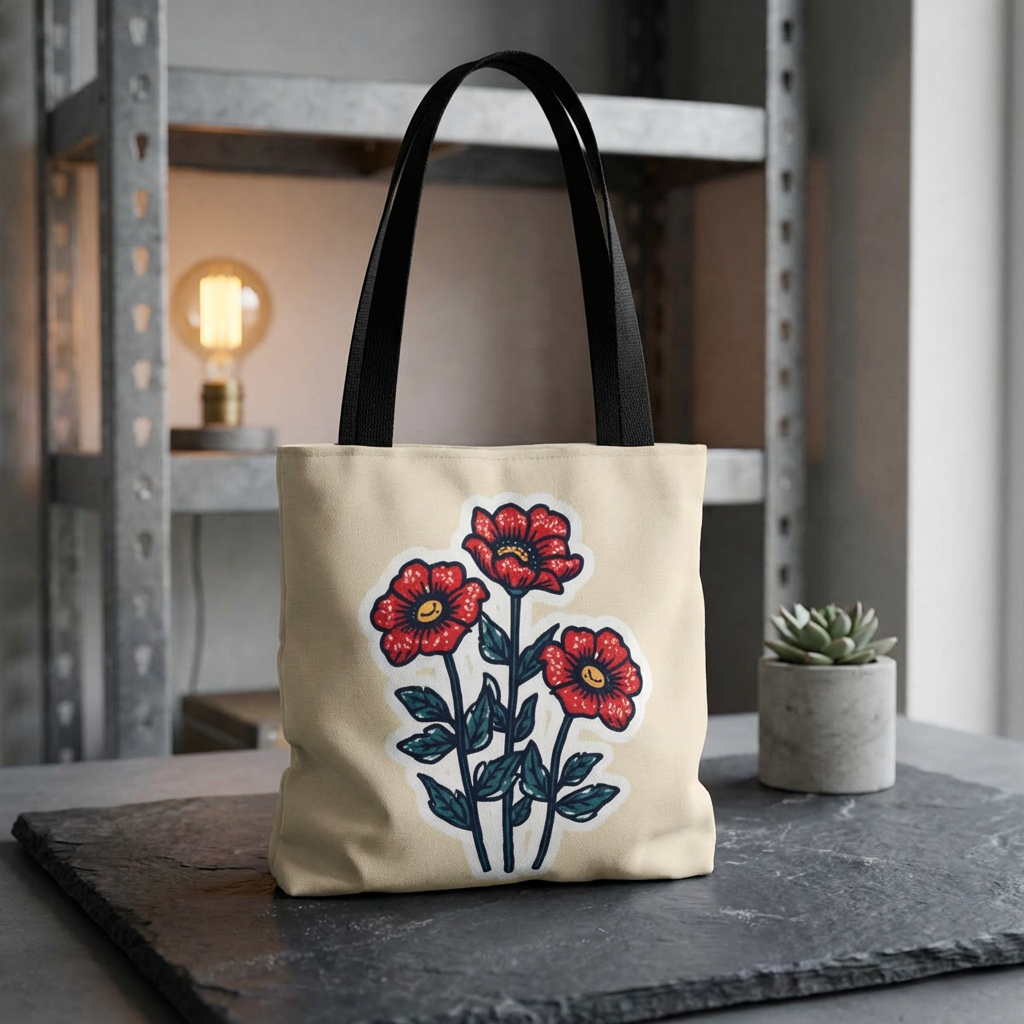 Red Wildflower Tote Bag | Chicana Floral Canvas Tote