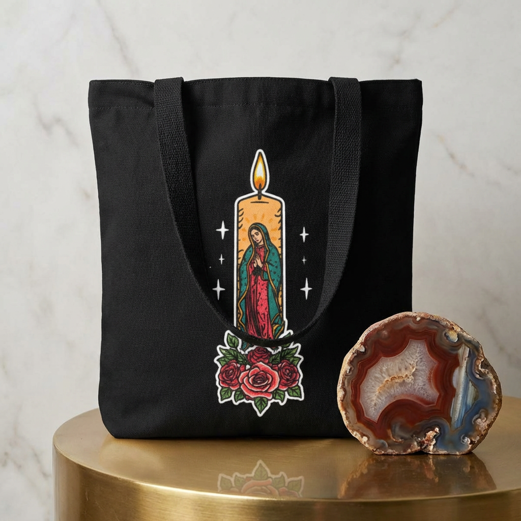Virgen Prayer Candle Tote Bag | Chicana Canvas Bag | La Muñeca Dorada