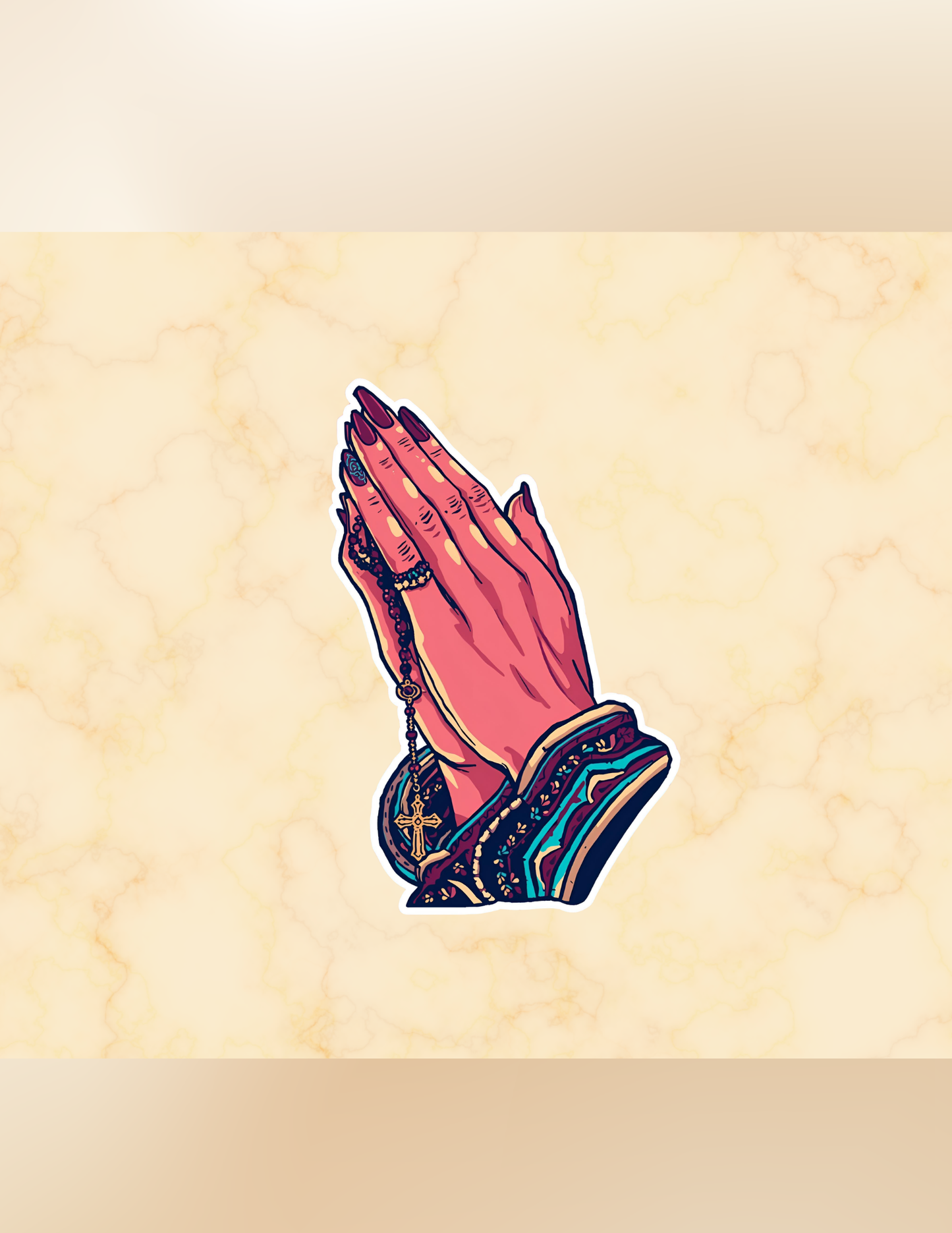 Praying Hands Rosary Sticker | Chicana Prayer Sticker | Faith Sticker | La Muñeca Dorada