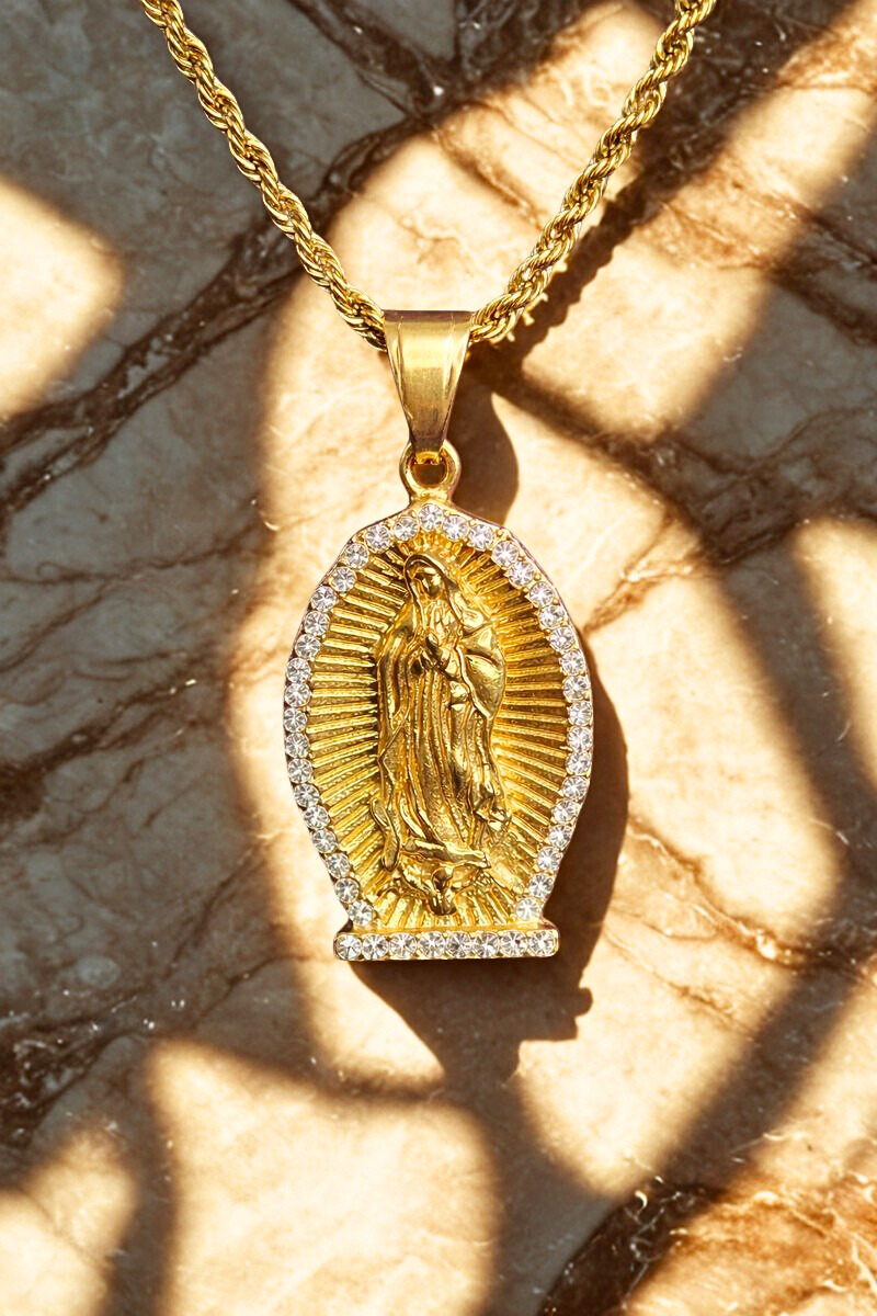 Virgen de Guadalupe Necklace | 24K Gold Plated Rope Chain | Chicana Religious Jewelry